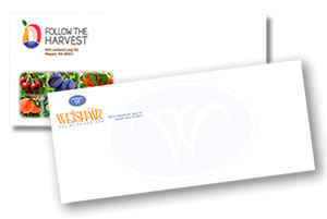 full color converted envelopes with heavy coverage and bleeds