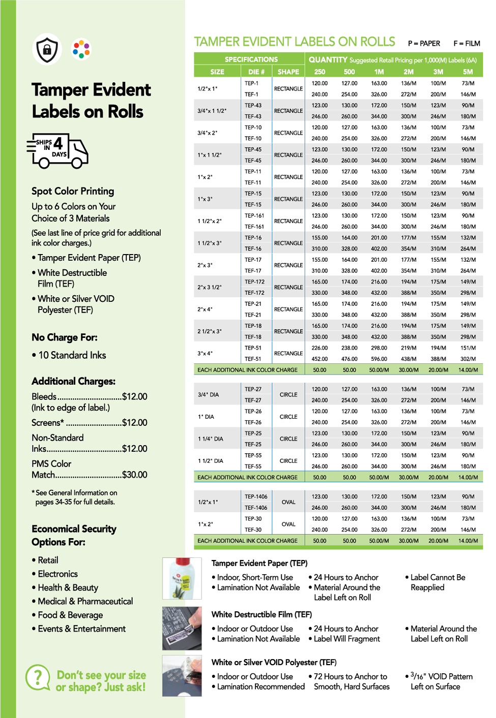 tamperproof labels price list