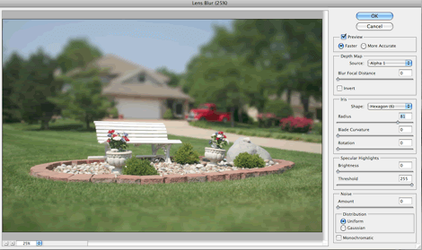 Lens Blur Dialog Box